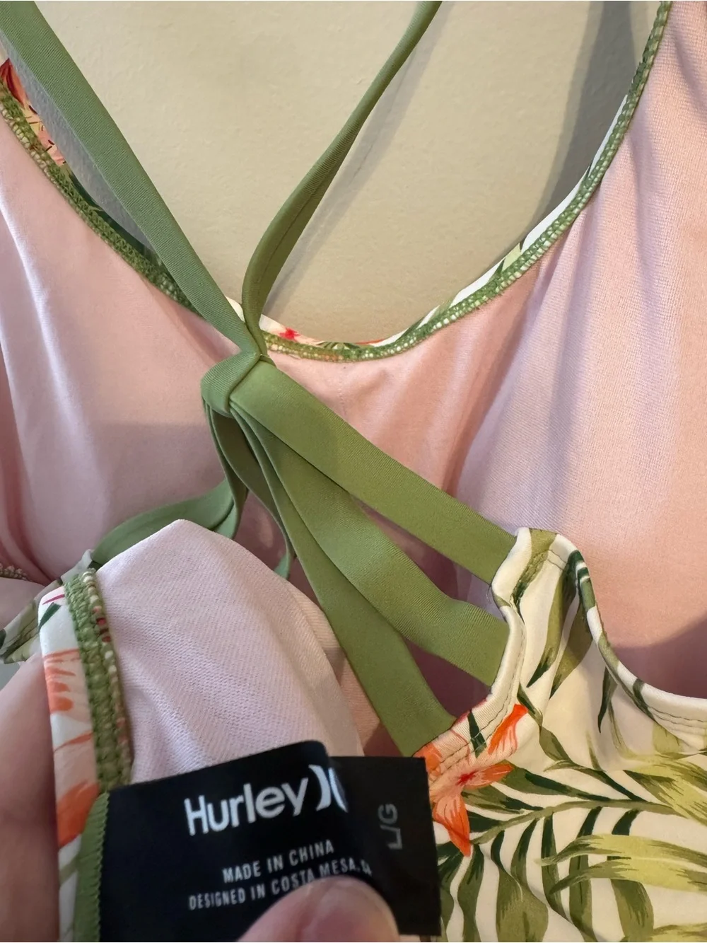 Hurley White Floral One-Piece Swimsuit with Pink & Green